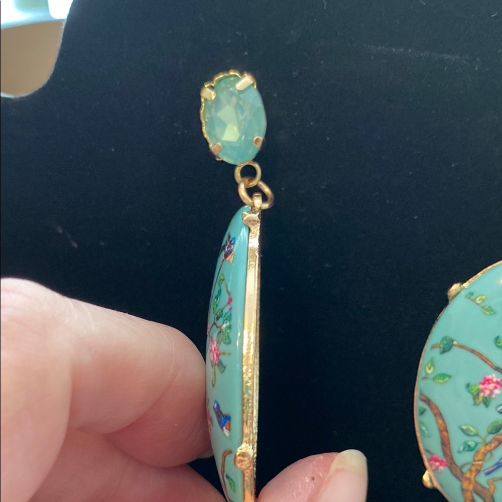 Green and Pink Floral Drop Earrings - Picture 4 of 5